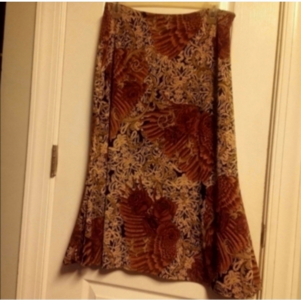 Suzie In The City Women's L Brown Burnt Orange Asymmetrical A-Line Midi Skirt